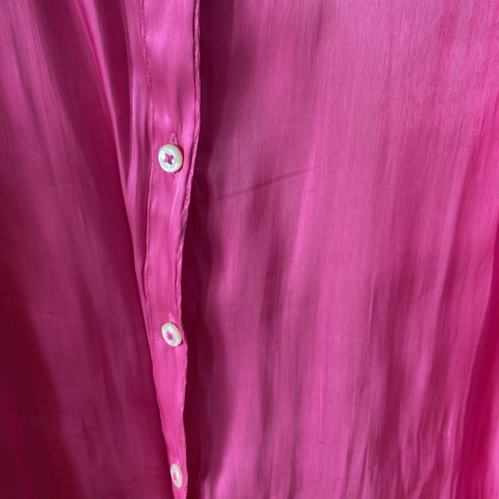 Anthropologie Hot Pink Iridescent Silky Women's Button Down XL Extra Large Satin - Picture 5 of 10